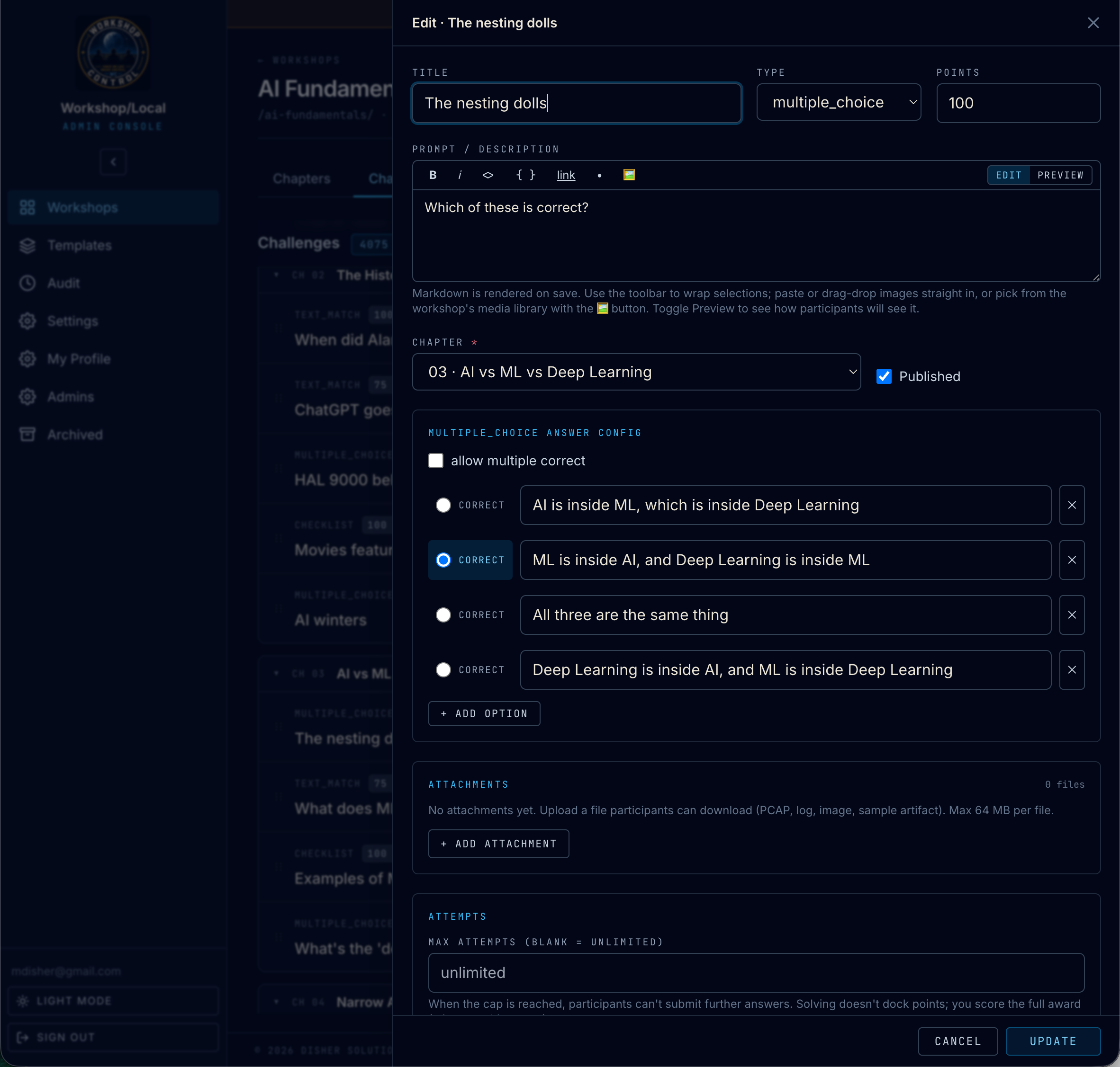 Multiple-choice challenge builder open