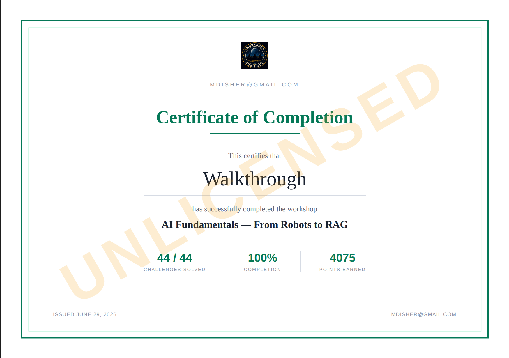 Completion certificate PDF