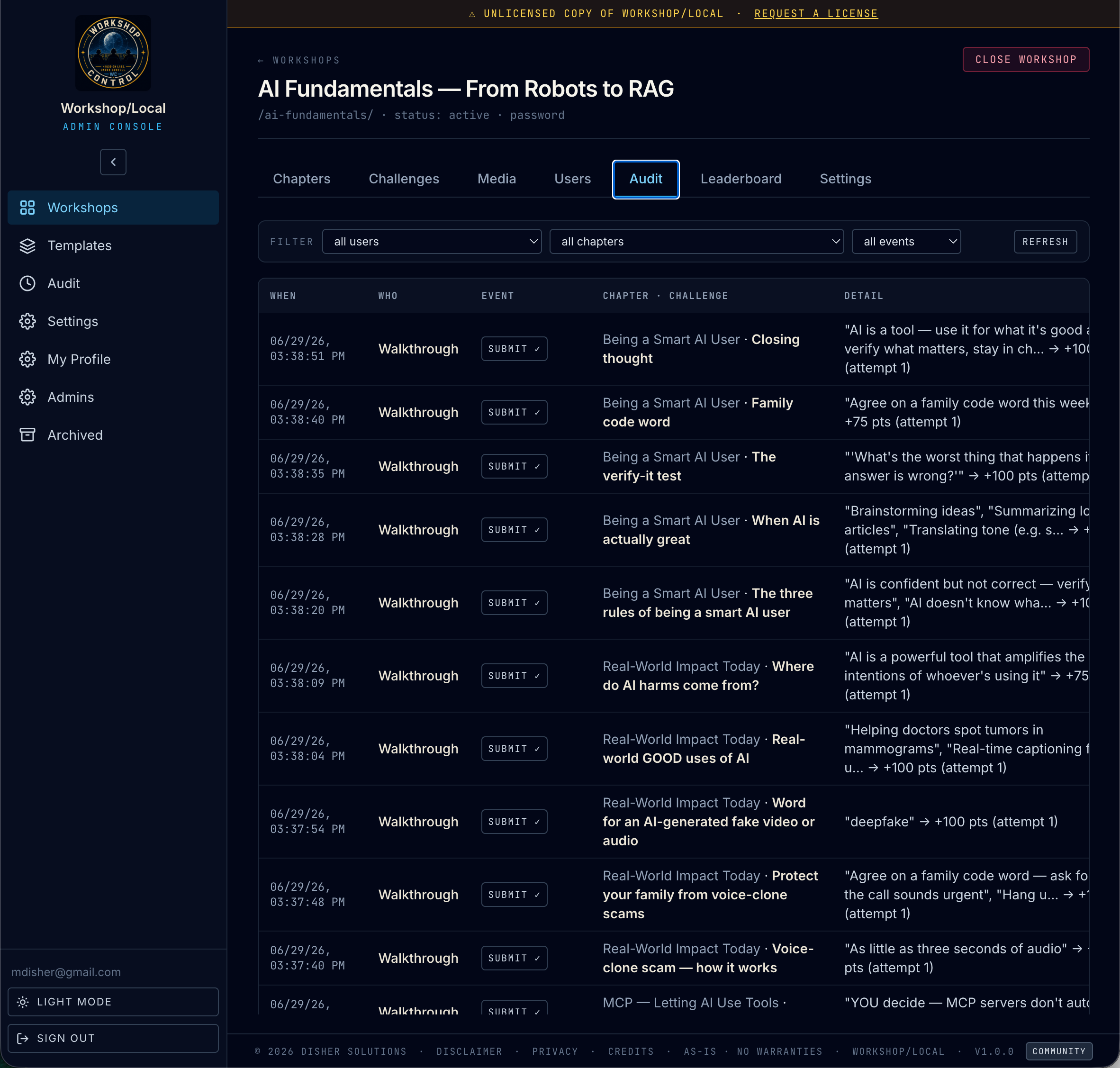 Per-workshop audit log